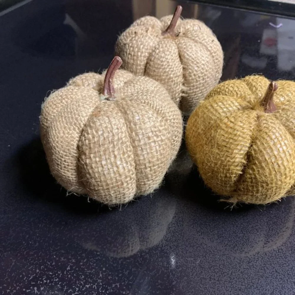 3 Small Fall Burlap Pumpkins